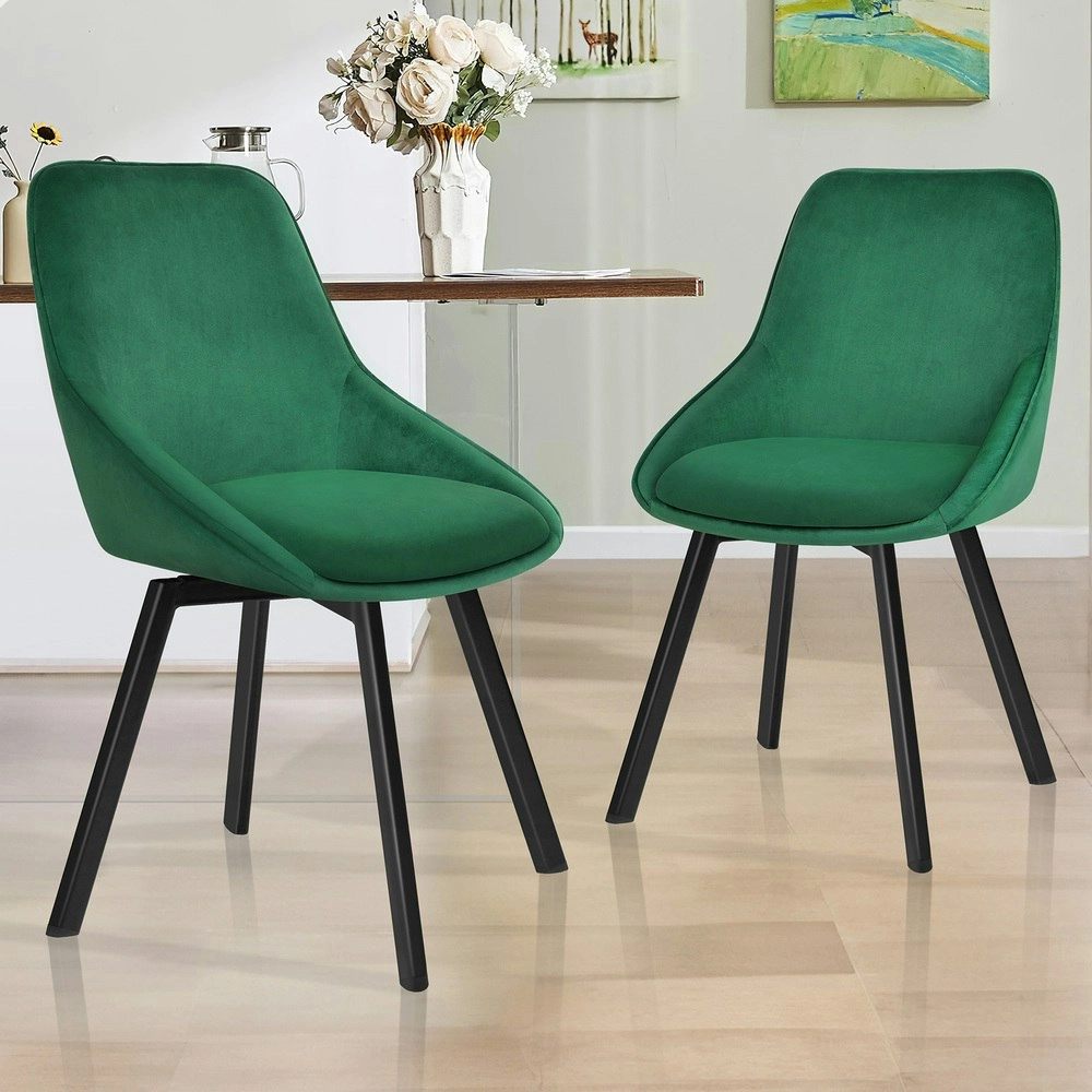 Alfordson 2x Dining Chairs Swivel  Velvet Green