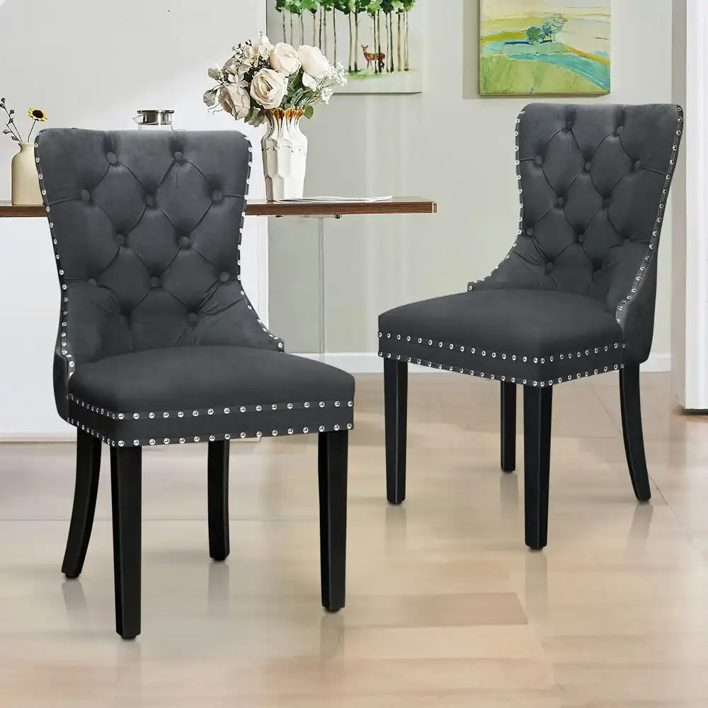 Alfordson 2x Dining Chairs Kitchen Lounge Velvet Grey