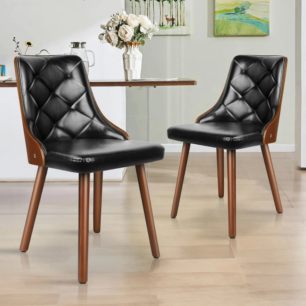 Alfordson 2x Dining Chairs Padded Tufted Glossy PU Leather Black