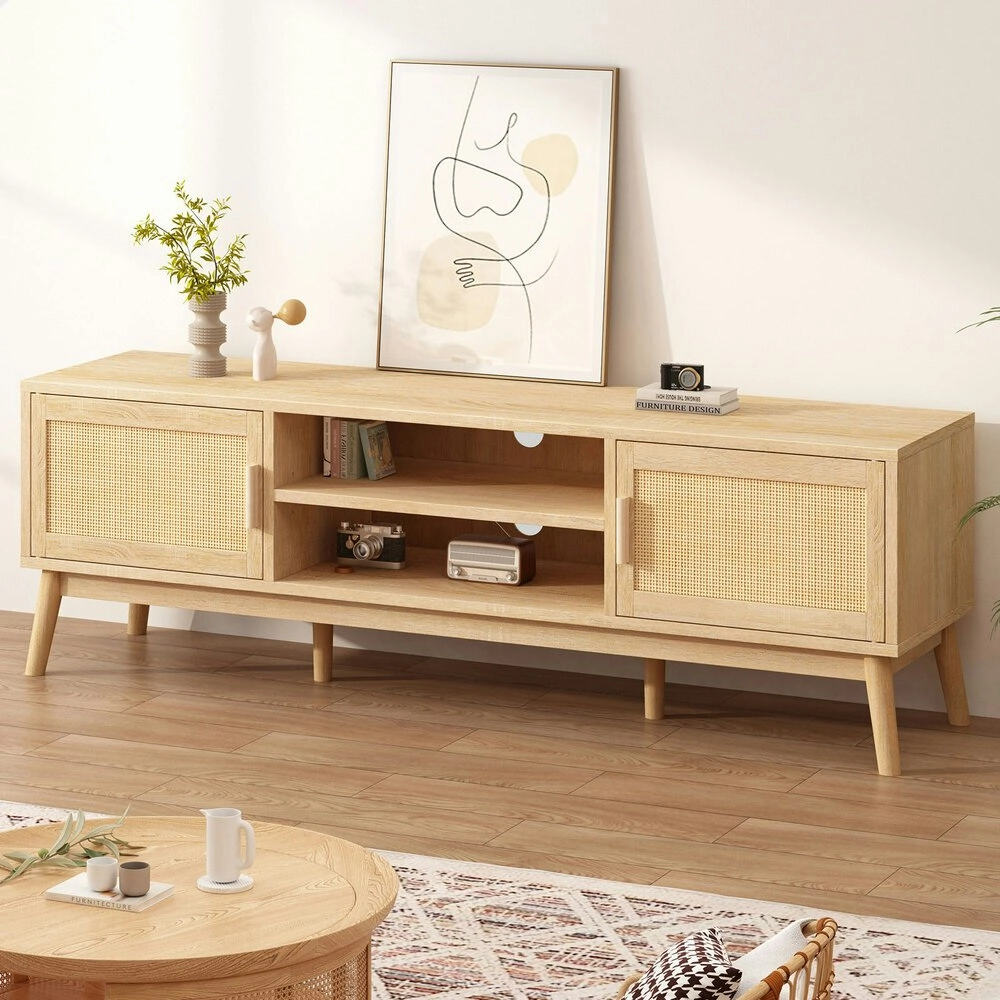 Alfordson Entertainment Unit Rattan Oak 160cm