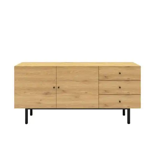 Casa Munich Melamine Oak Wood Sideboard with Black Metal Legs