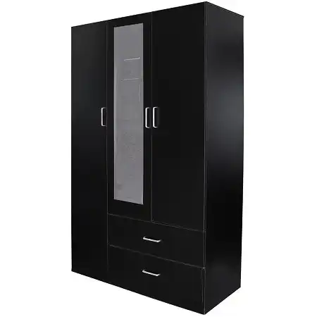 Redfern 3 Door 2 Drawer Wardrobe with Mirror -Black