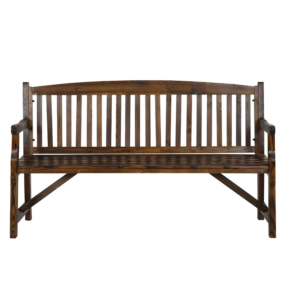 HortiKraft Wooden Garden Bench Outdoor Furniture 3-Seater Lounge Patio Dark Wood