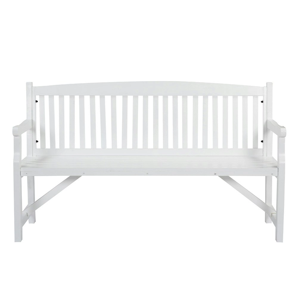 HortiKraft Wooden Garden Bench Outdoor Furniture 3-Seater Lounge Patio White