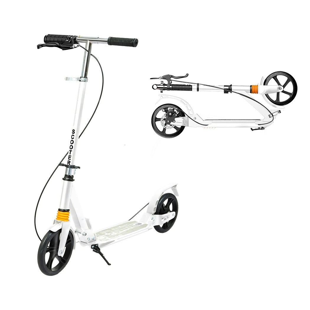 Monvelo Adult Commuter Foldable Scooter Push Kick 2 Big Wheel Disc Brake White