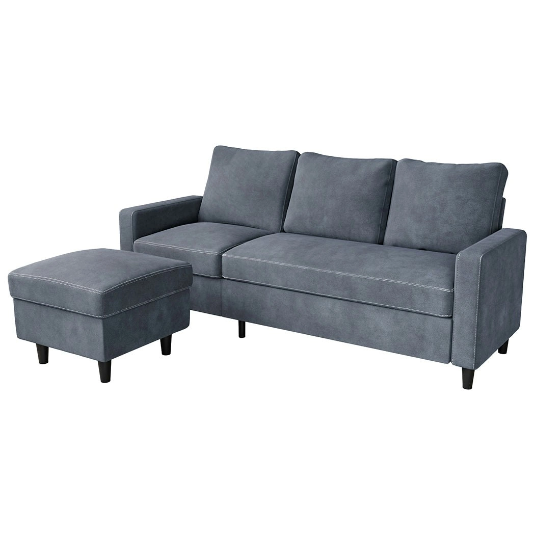 Levede 3 Seater Sofa L-Shaped Convertible Modular Couch Lounge Ottoman 195cm