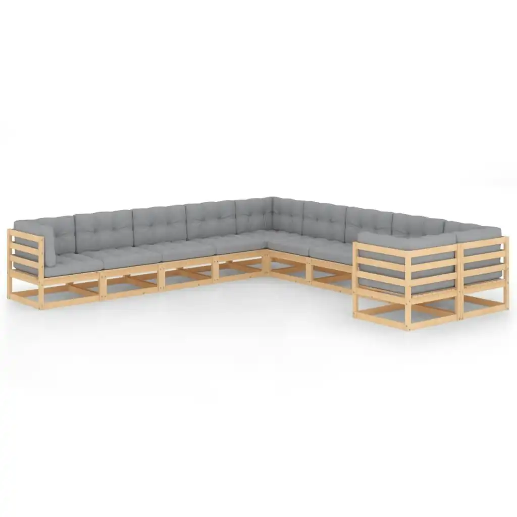 10 Piece Garden Lounge Set with Cushions Solid Pinewood 3077054