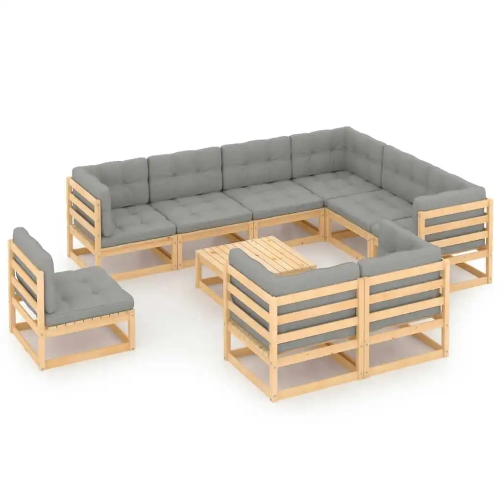 10 Piece Garden Lounge Set with Cushions Solid Pinewood 3076859