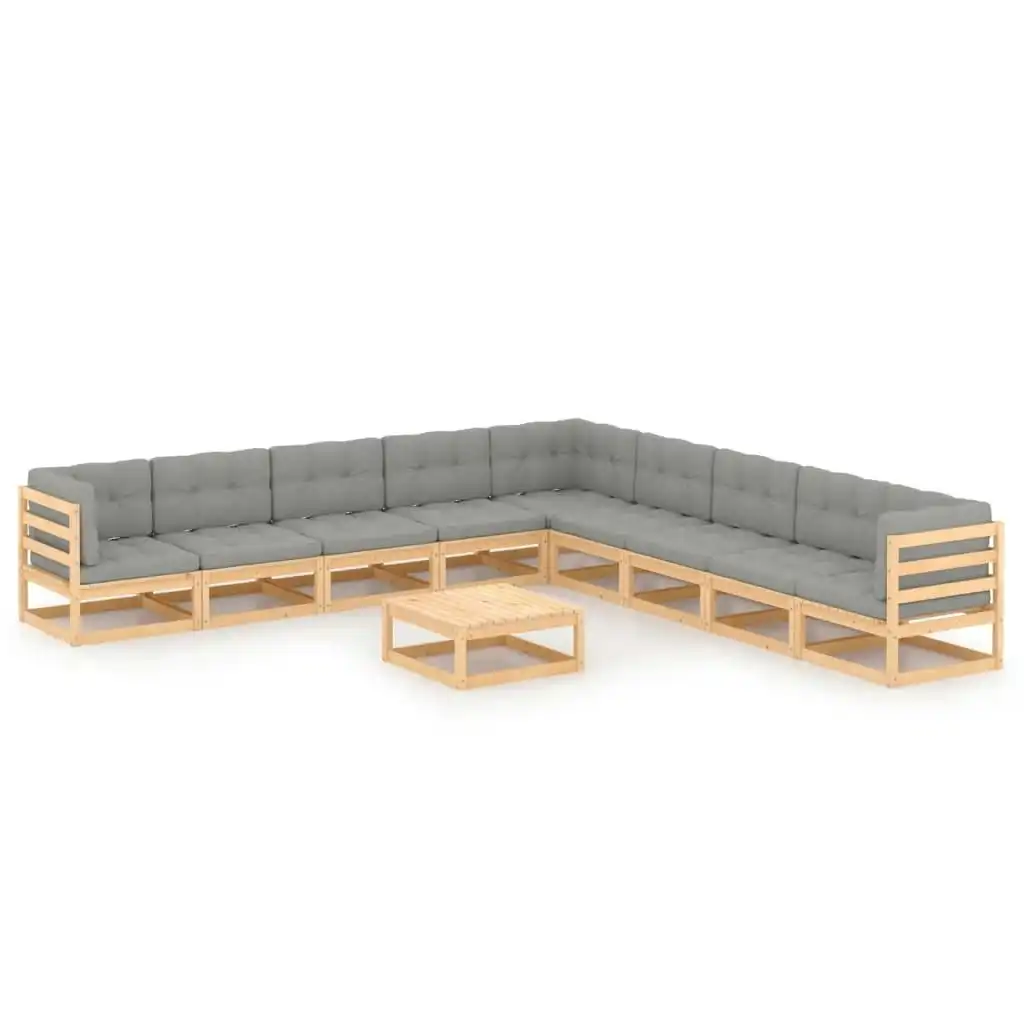 10 Piece Garden Lounge Set with Cushions Solid Pinewood 3076899