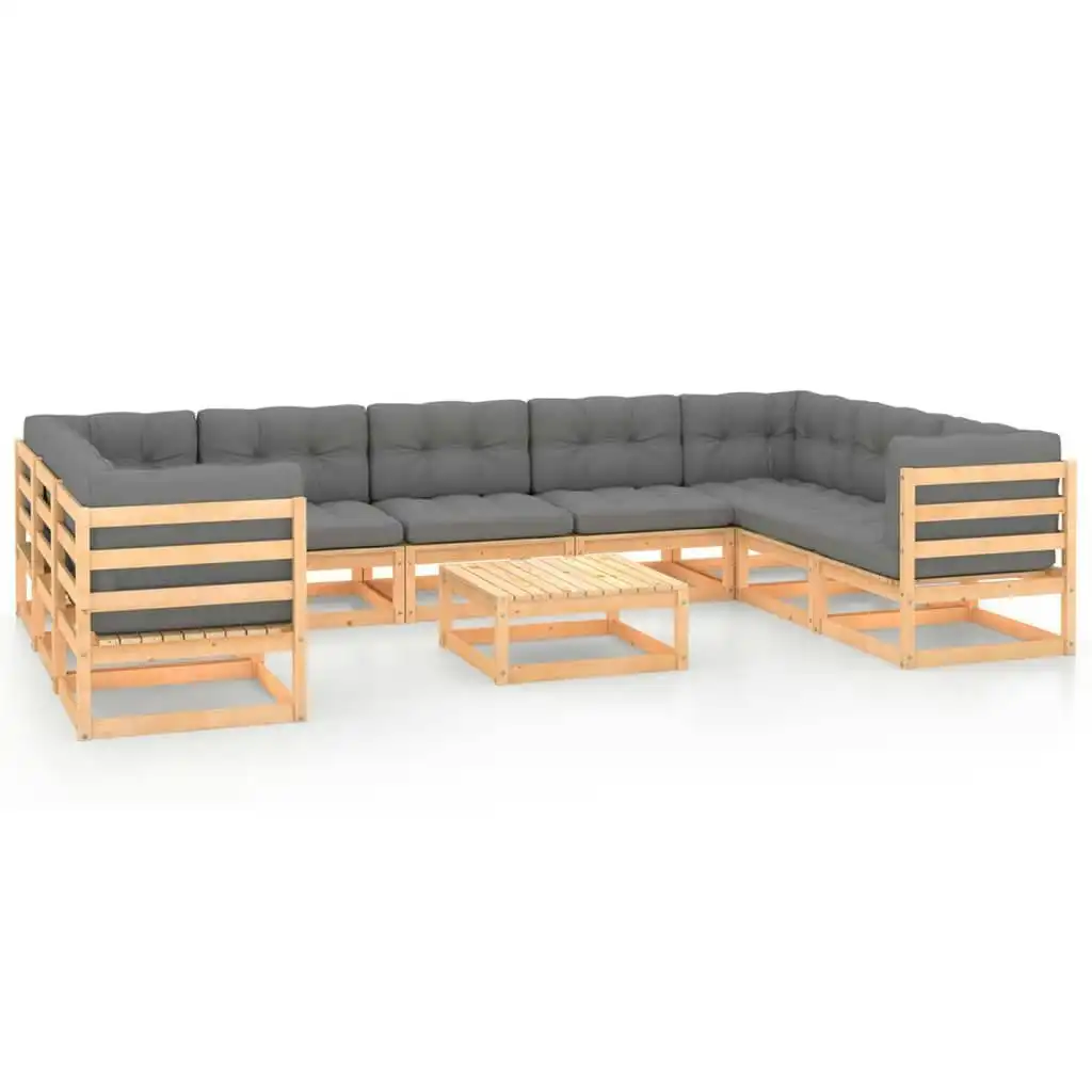 10 Piece Garden Lounge Set with Cushions Solid Pinewood 3078144