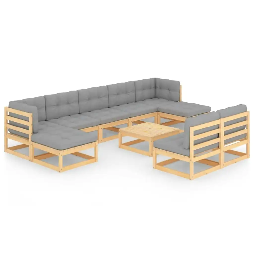 10 Piece Garden Lounge Set with Cushions Solid Pinewood 3077139