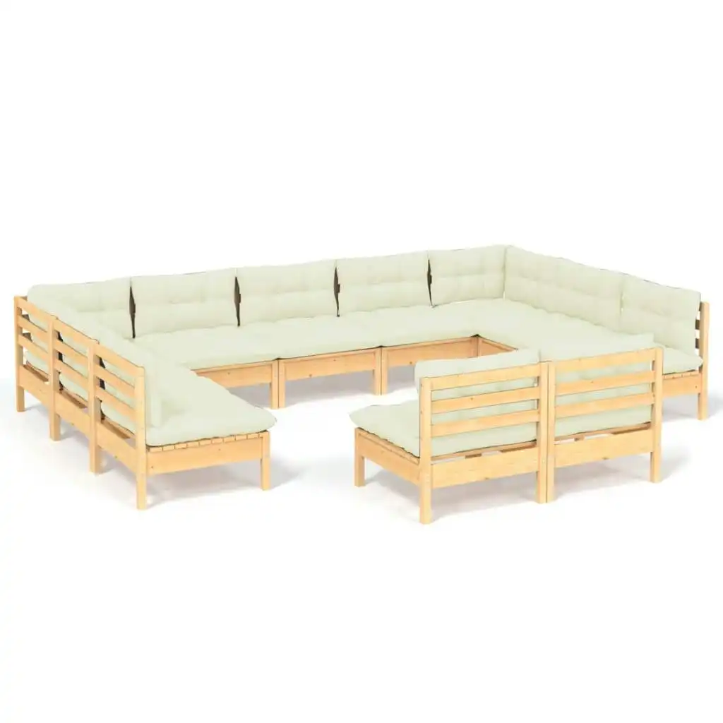 11 Piece Garden Lounge Set with Cream Cushions Solid Pinewood 3097211