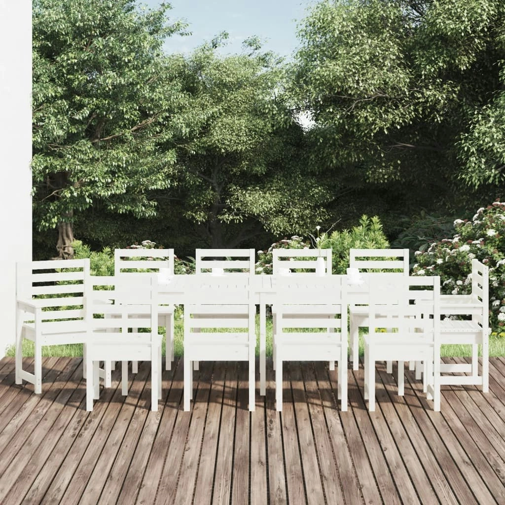 11 Piece Garden Dining Set White Solid Wood Pine 3154720