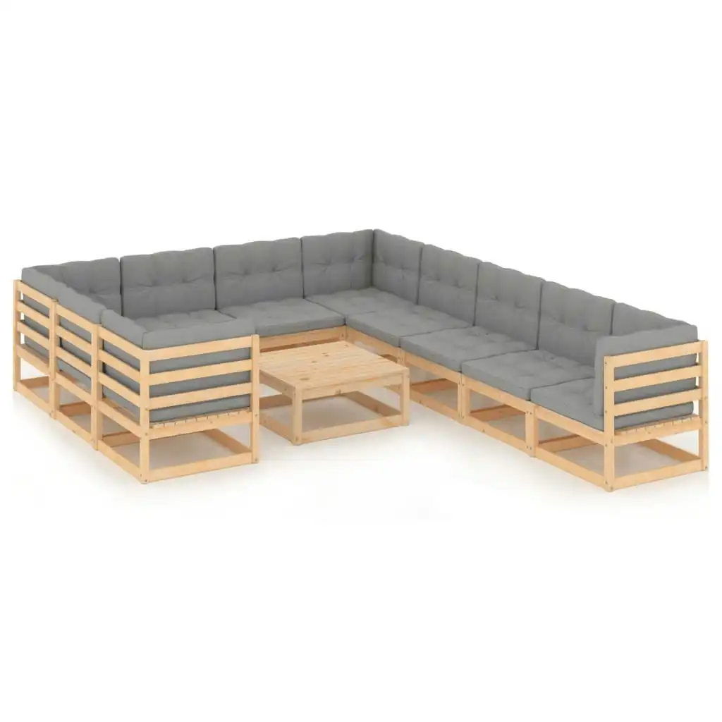 11 Piece Garden Lounge Set with Cushions Solid Pinewood 3077049