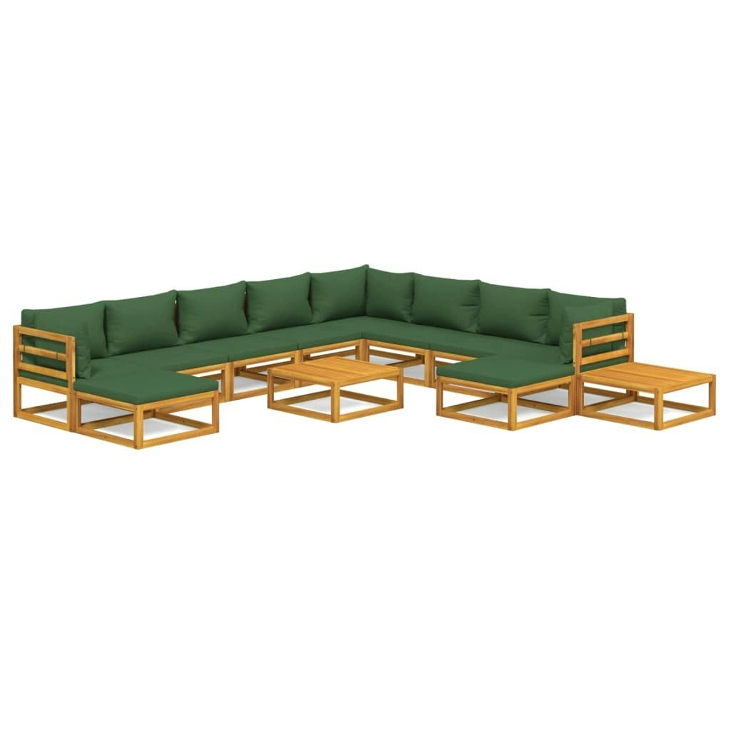 12 Piece Garden Lounge Set with Green Cushions Solid Wood 3155326