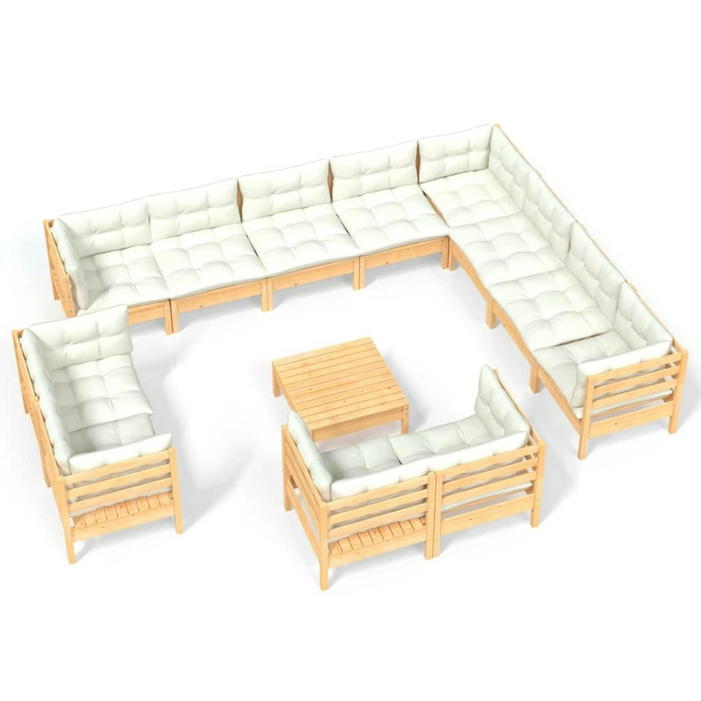 13 Piece Garden Lounge Set with Cream Cushions Solid Pinewood 3096953