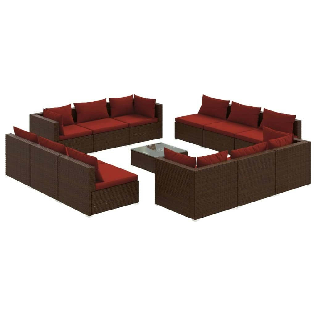 13 Piece Garden Lounge Set with Cushions Poly Rattan Brown 3101595