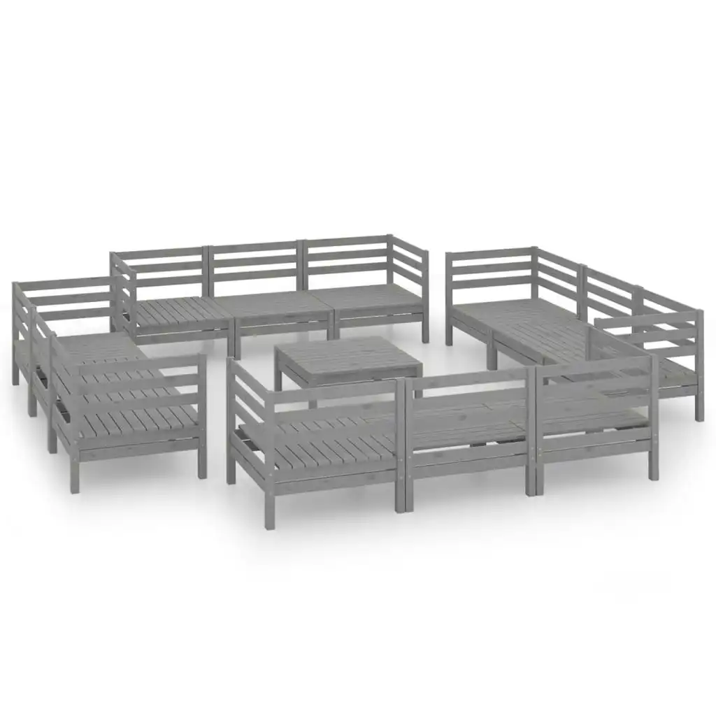 13 Piece Garden Lounge Set Grey Solid Pinewood 3082439