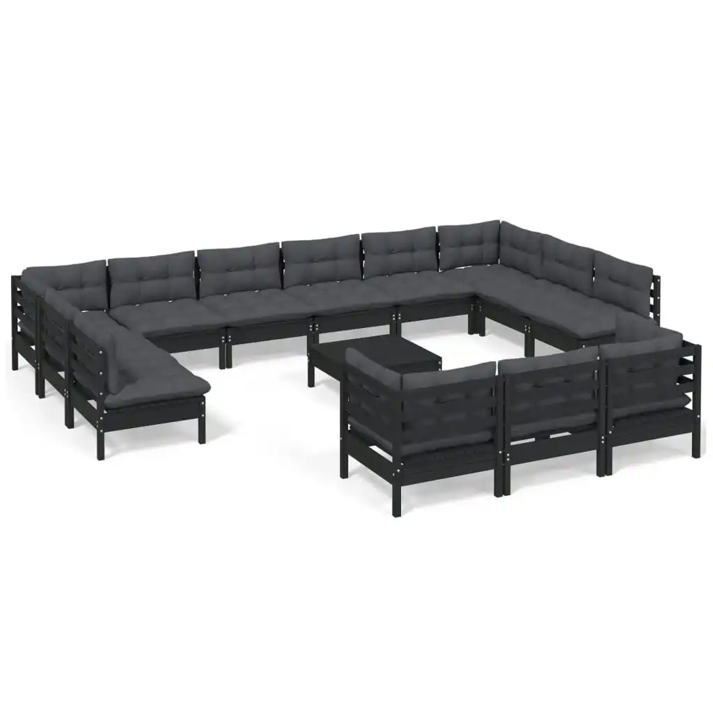 14 Piece Garden Lounge Set with Cushions Black Pinewood 3097293