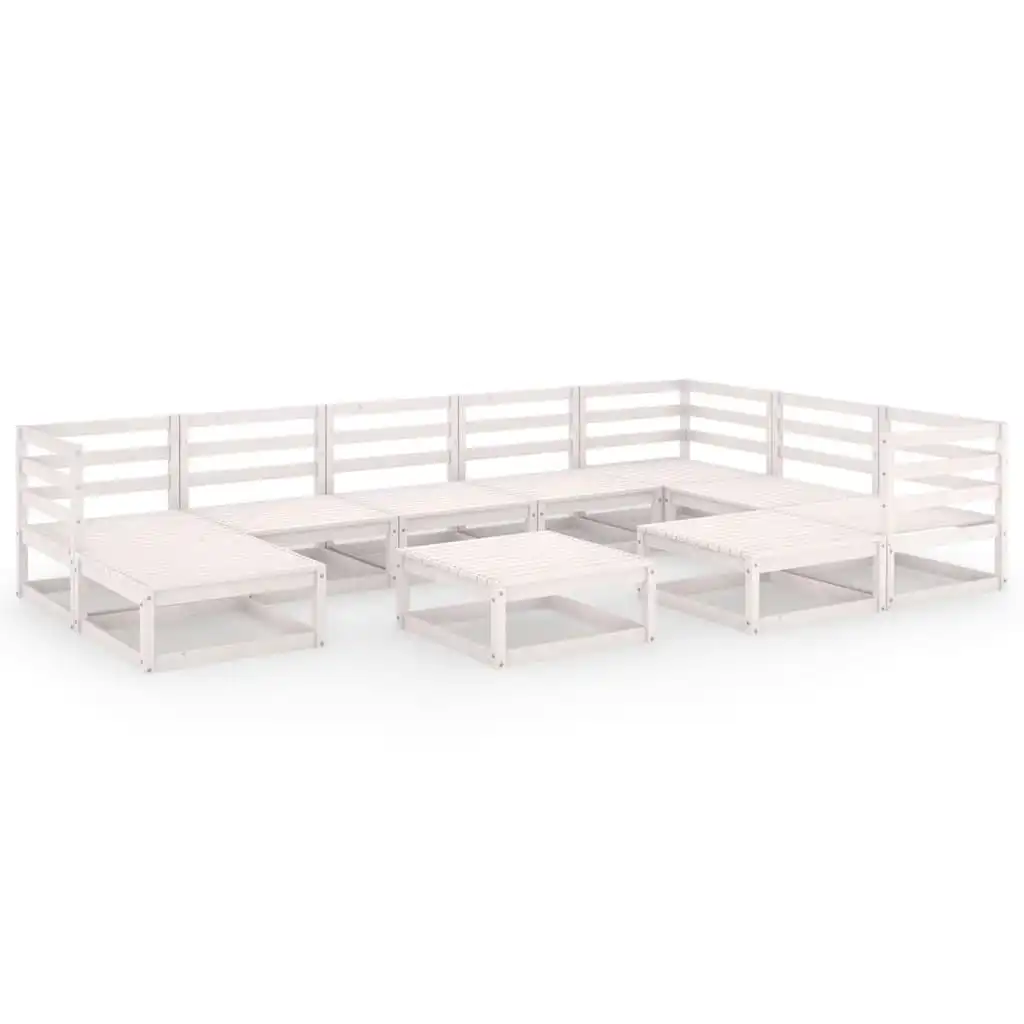 10 Piece Garden Lounge Set White Solid Pinewood 3075760