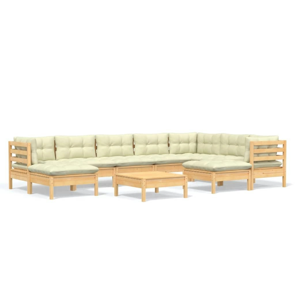 10 Piece Garden Lounge Set with Cream Cushions Solid Pinewood 3096713