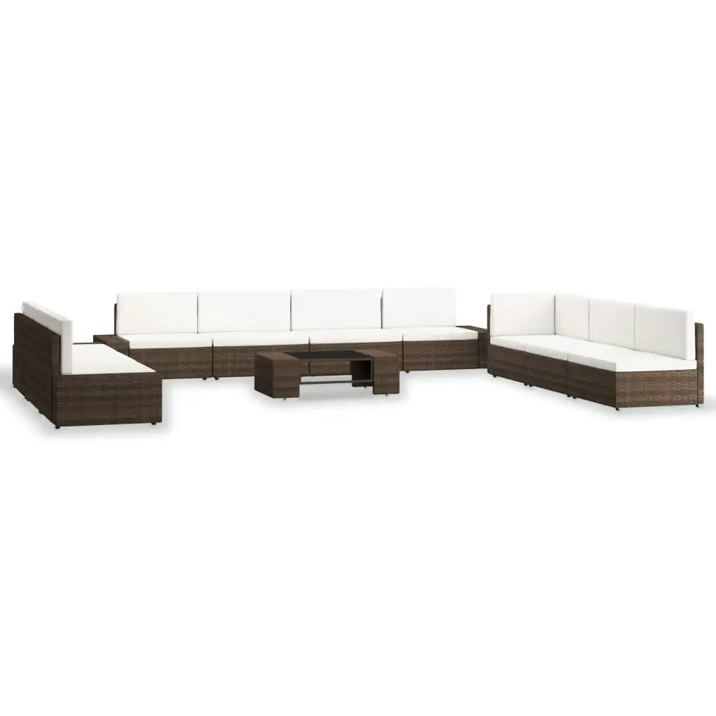 10 Piece Garden Lounge Set Poly Rattan Brown 3054598