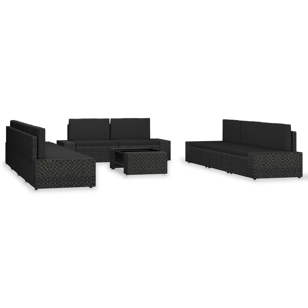 10 Piece Garden Lounge Set Poly Rattan Black 3054583