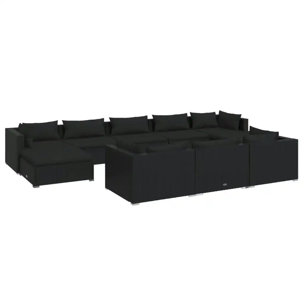 10 Piece Garden Lounge Set with Cushions Black Poly Rattan 3102040