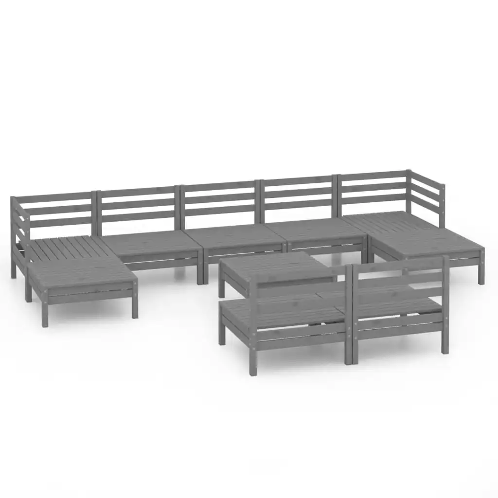 10 Piece Garden Lounge Set Grey Solid Pinewood 3083361