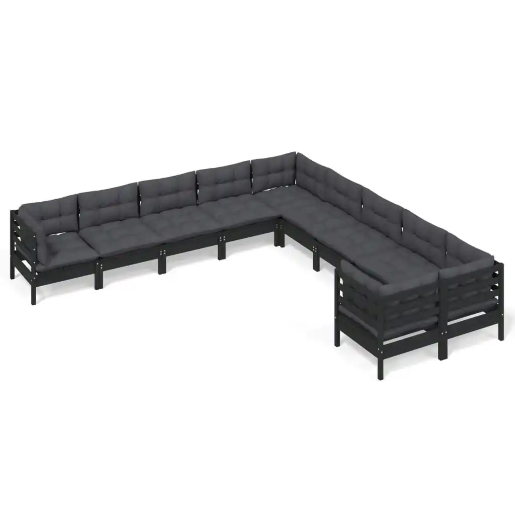 10 Piece Garden Lounge Set with Cushions Black Pinewood 3097011