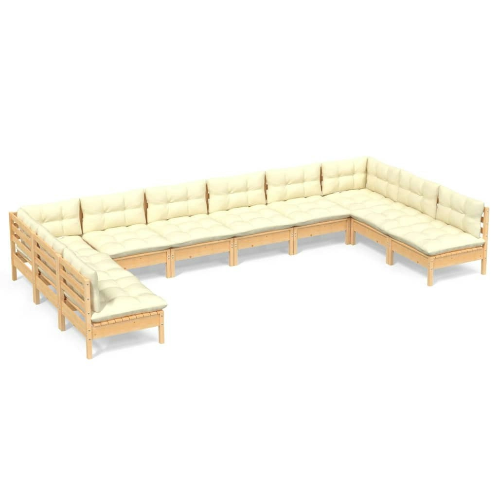 10 Piece Garden Lounge Set with Cream Cushions Solid Pinewood 3097187