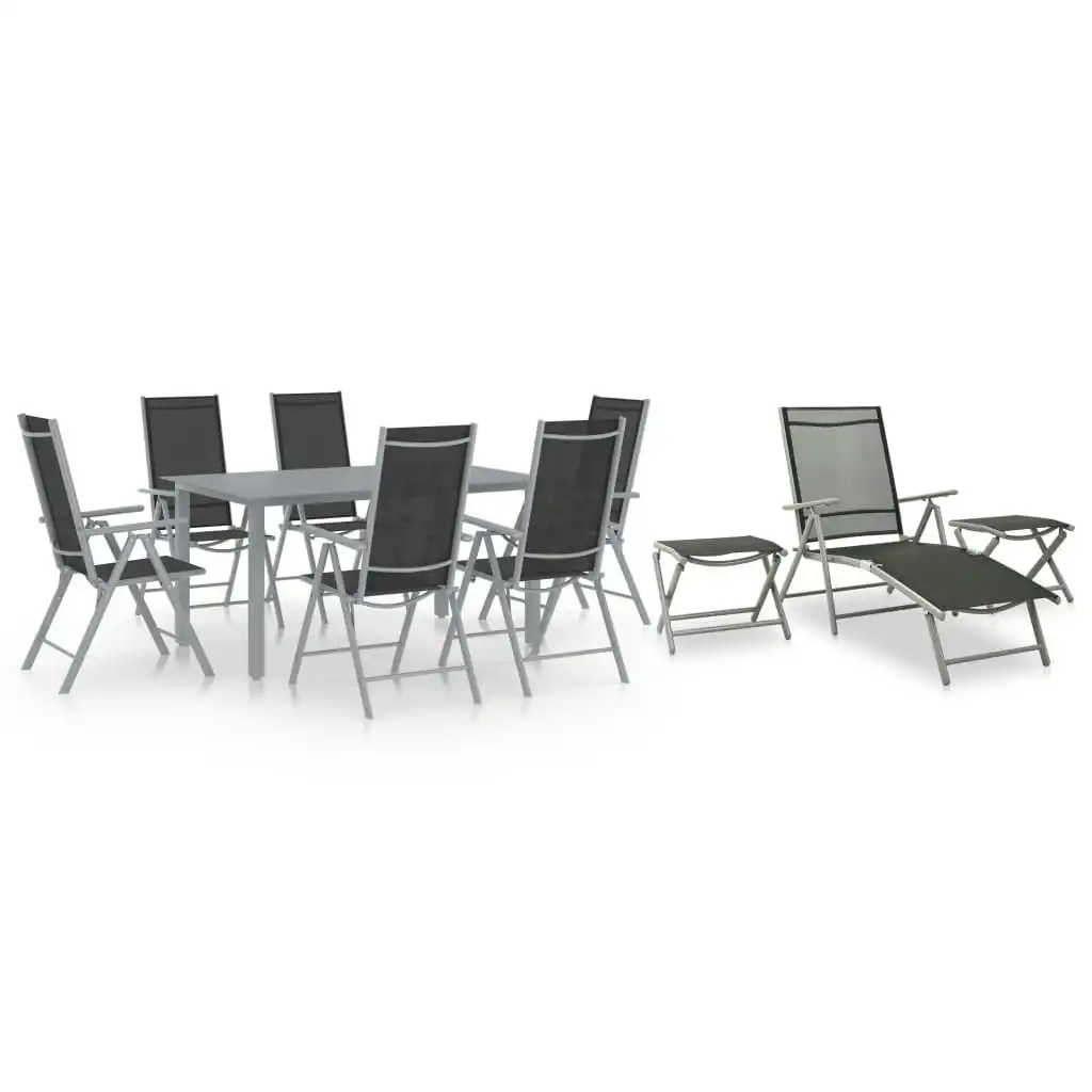 10 Piece Garden Dining Set Black and Silver 3070646