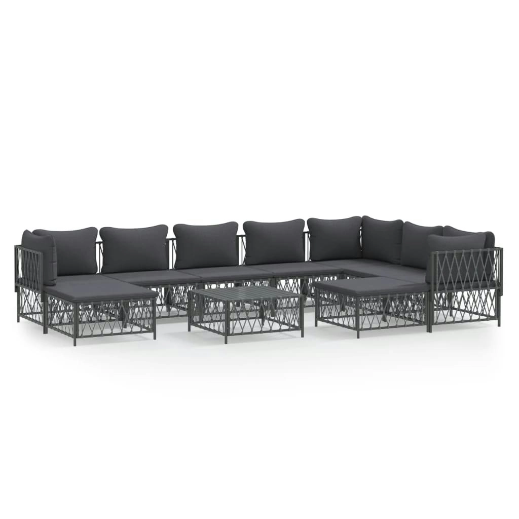 10 Piece Garden Lounge Set with Cushions Anthracite Steel 3186931