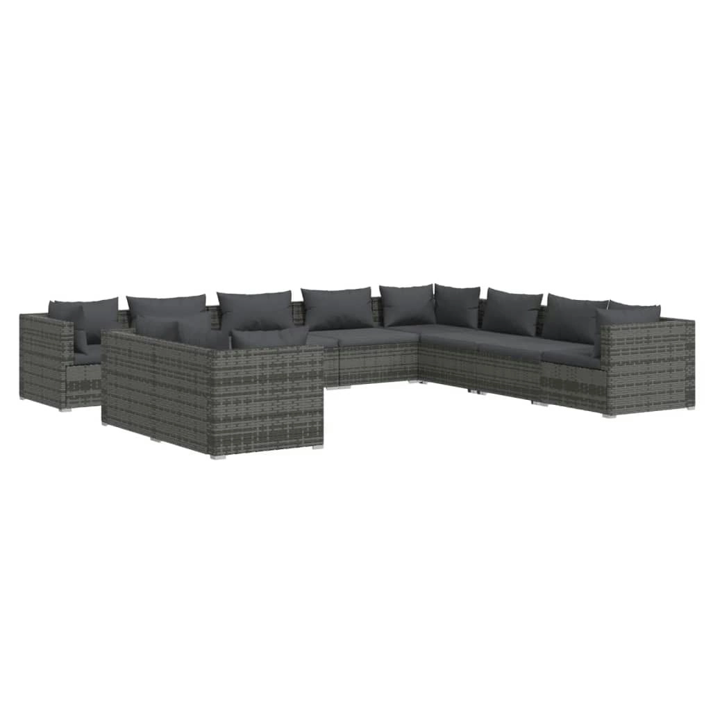 10 Piece Garden Lounge Set with Cushions Grey Poly Rattan 3102517