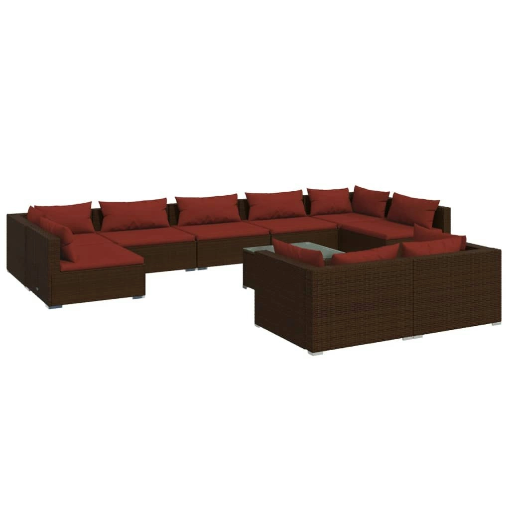 10 Piece Garden Lounge Set with Cushions Brown Poly Rattan 3102067