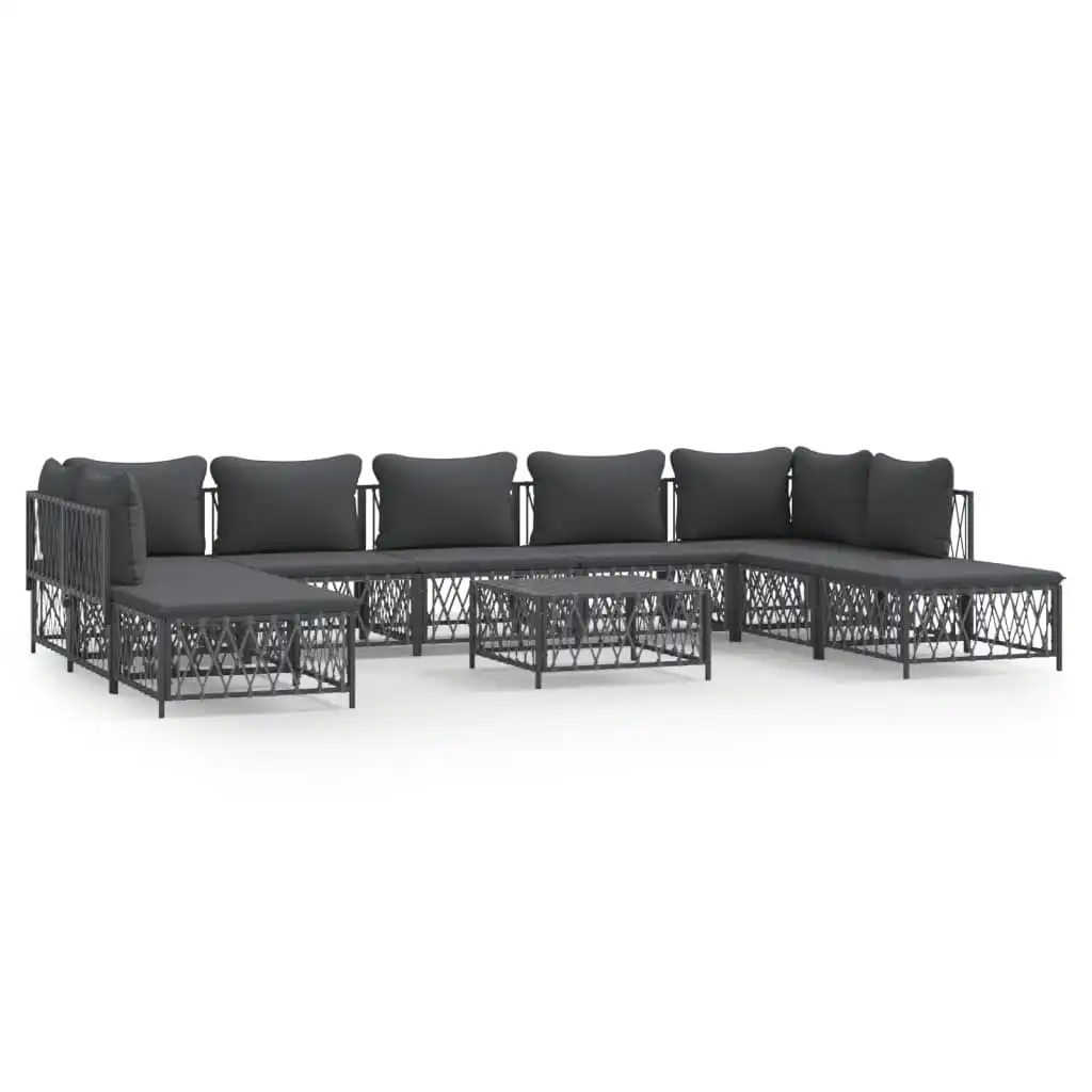 10 Piece Garden Lounge Set with Cushions Anthracite Steel 3186927