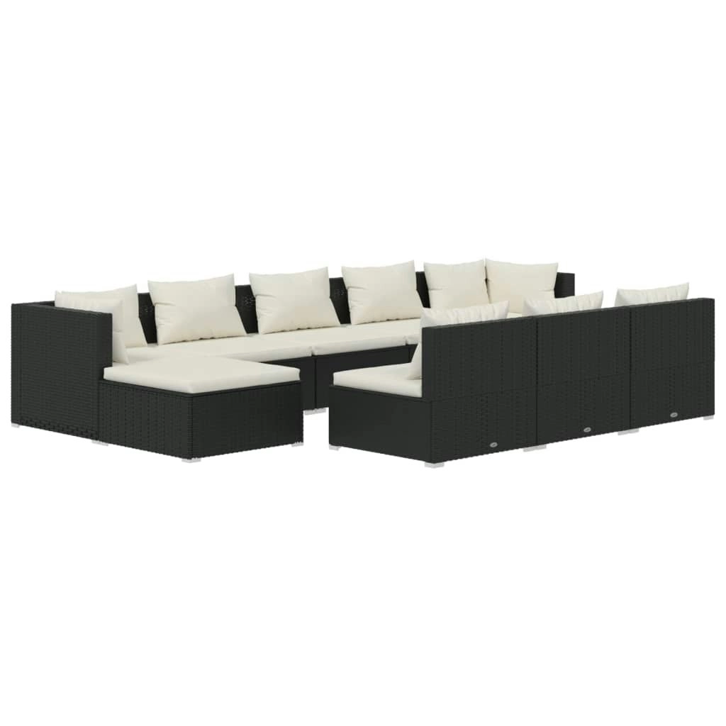 10 Piece Garden Lounge Set with Cushions Black Poly Rattan 3102015