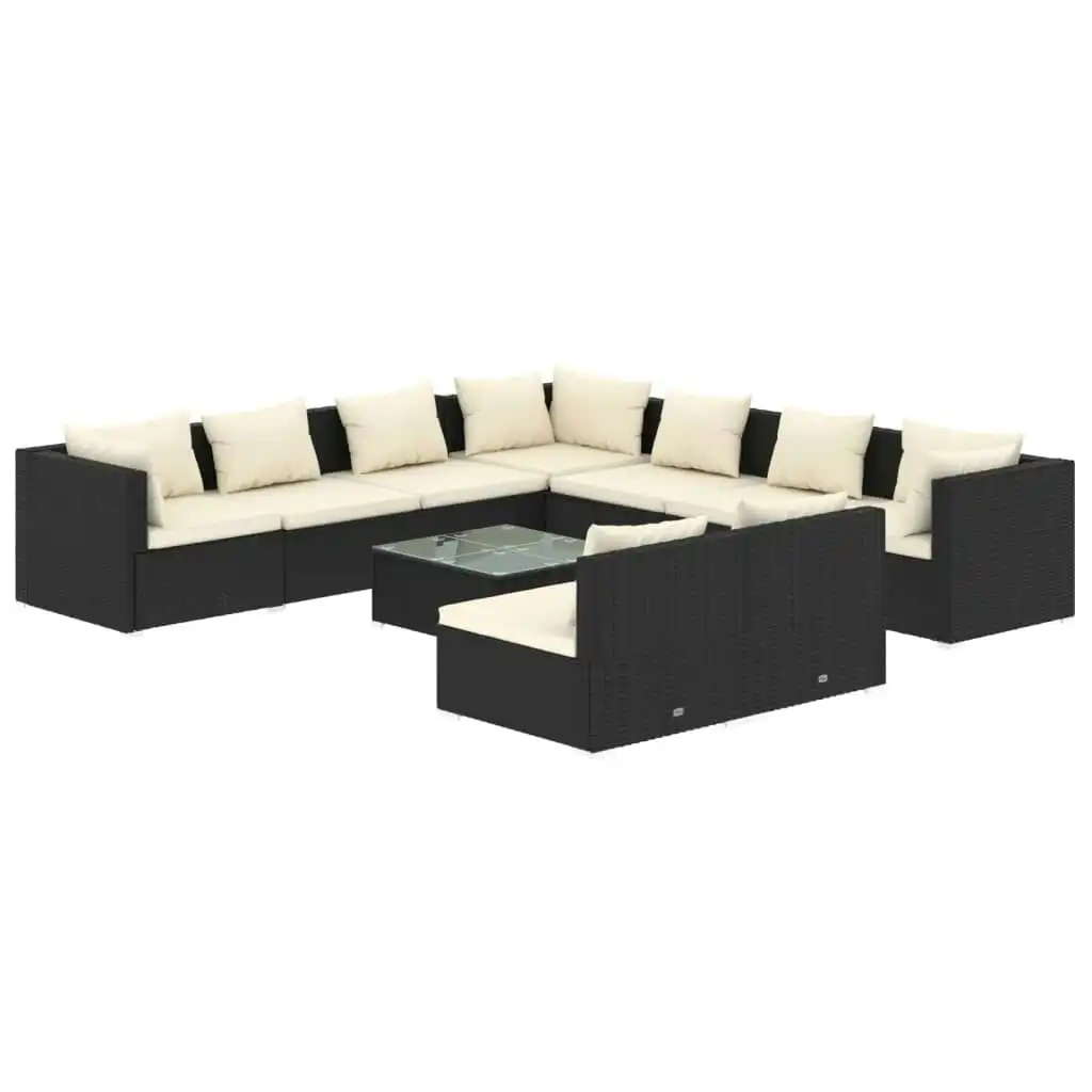 10 Piece Garden Lounge Set with Cushions Black Poly Rattan 3102423