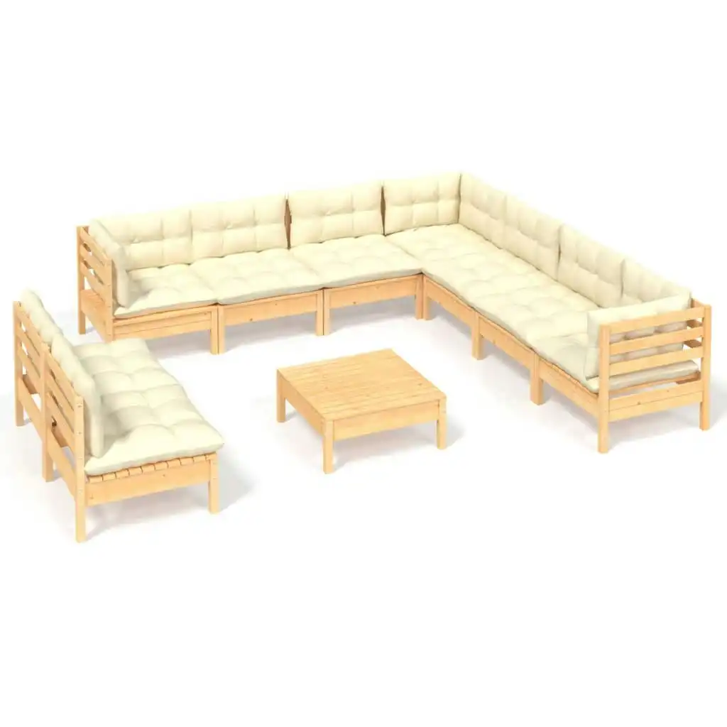 10 Piece Garden Lounge Set with Cream Cushions Solid Pinewood 3096833