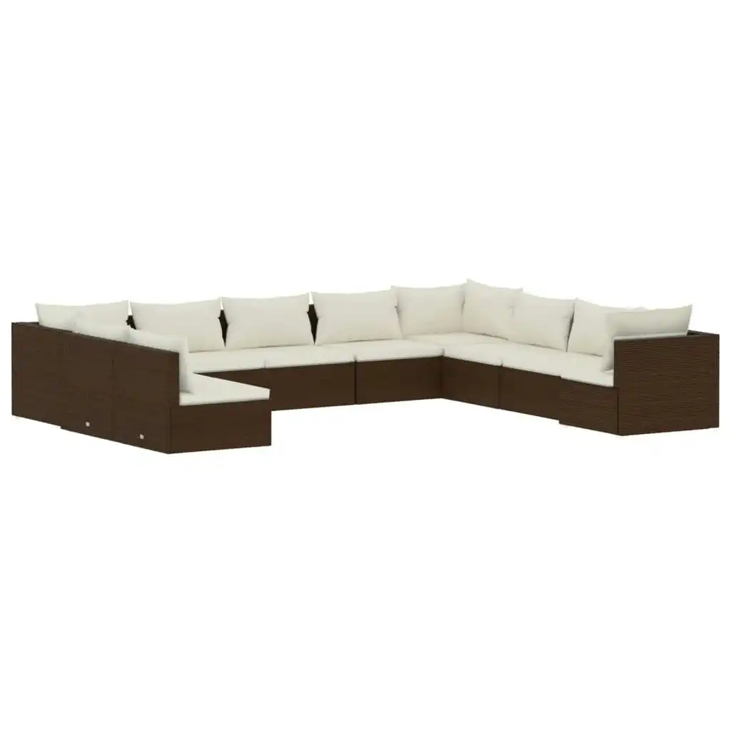 10 Piece Garden Lounge Set with Cushions Brown Poly Rattan 3102434