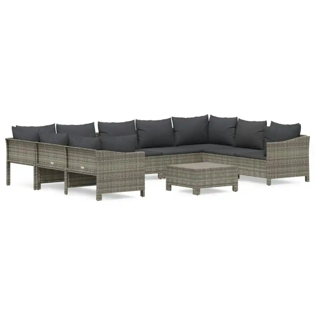 10 Piece Garden Lounge Set with Cushions Grey Poly Rattan 3187305