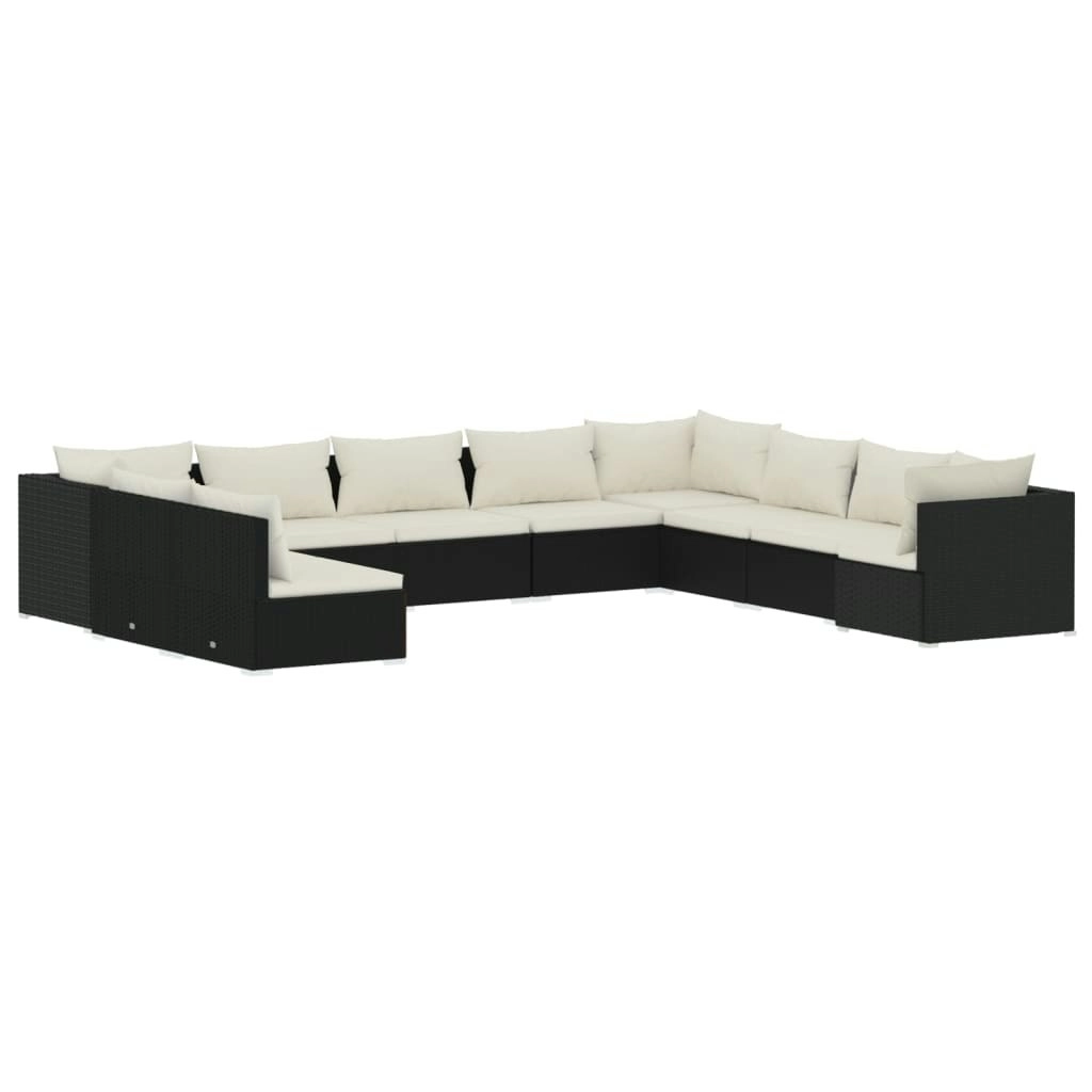 10 Piece Garden Lounge Set with Cushions Black Poly Rattan 3102431