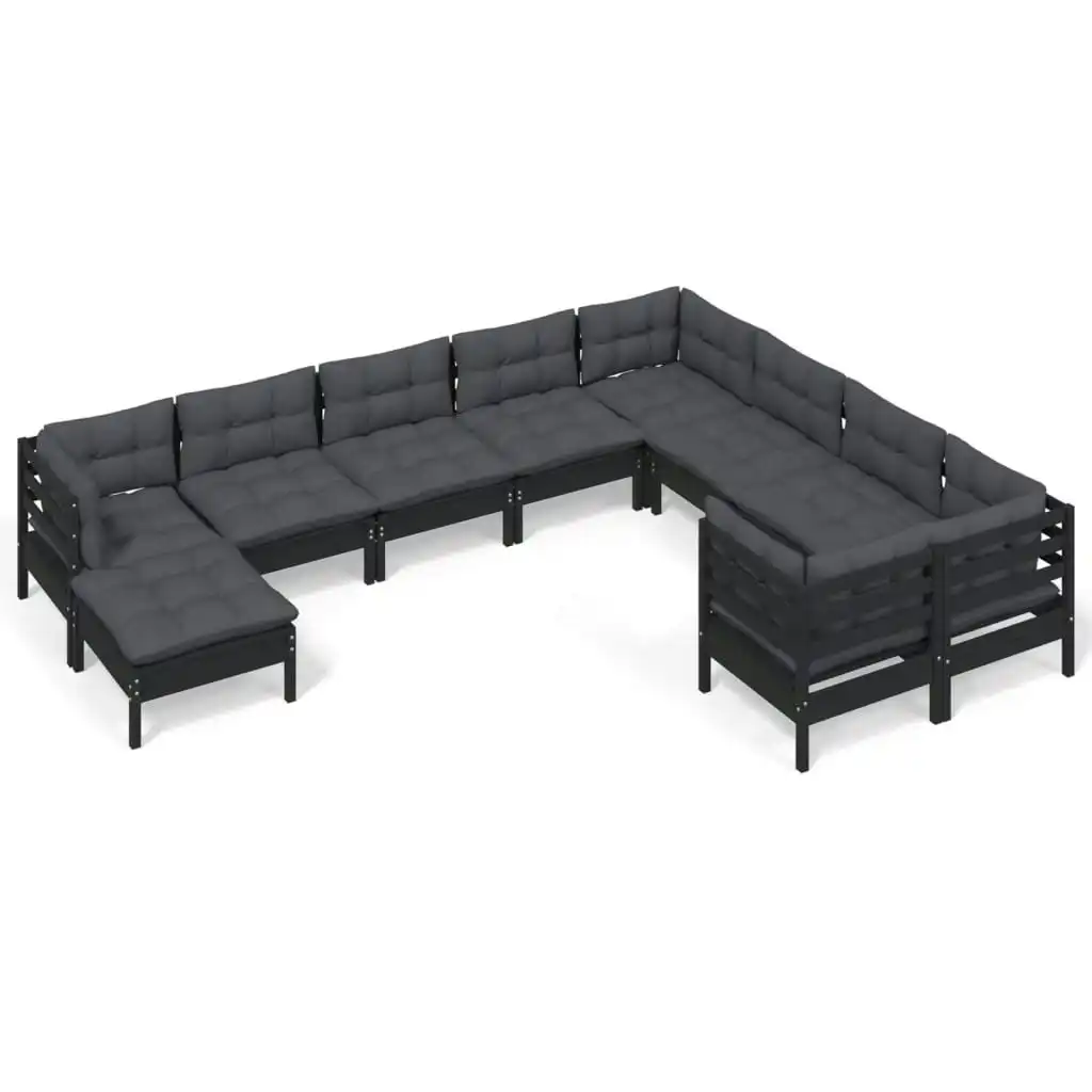 10 Piece Garden Lounge Set with Cushions Black Pinewood 3097035