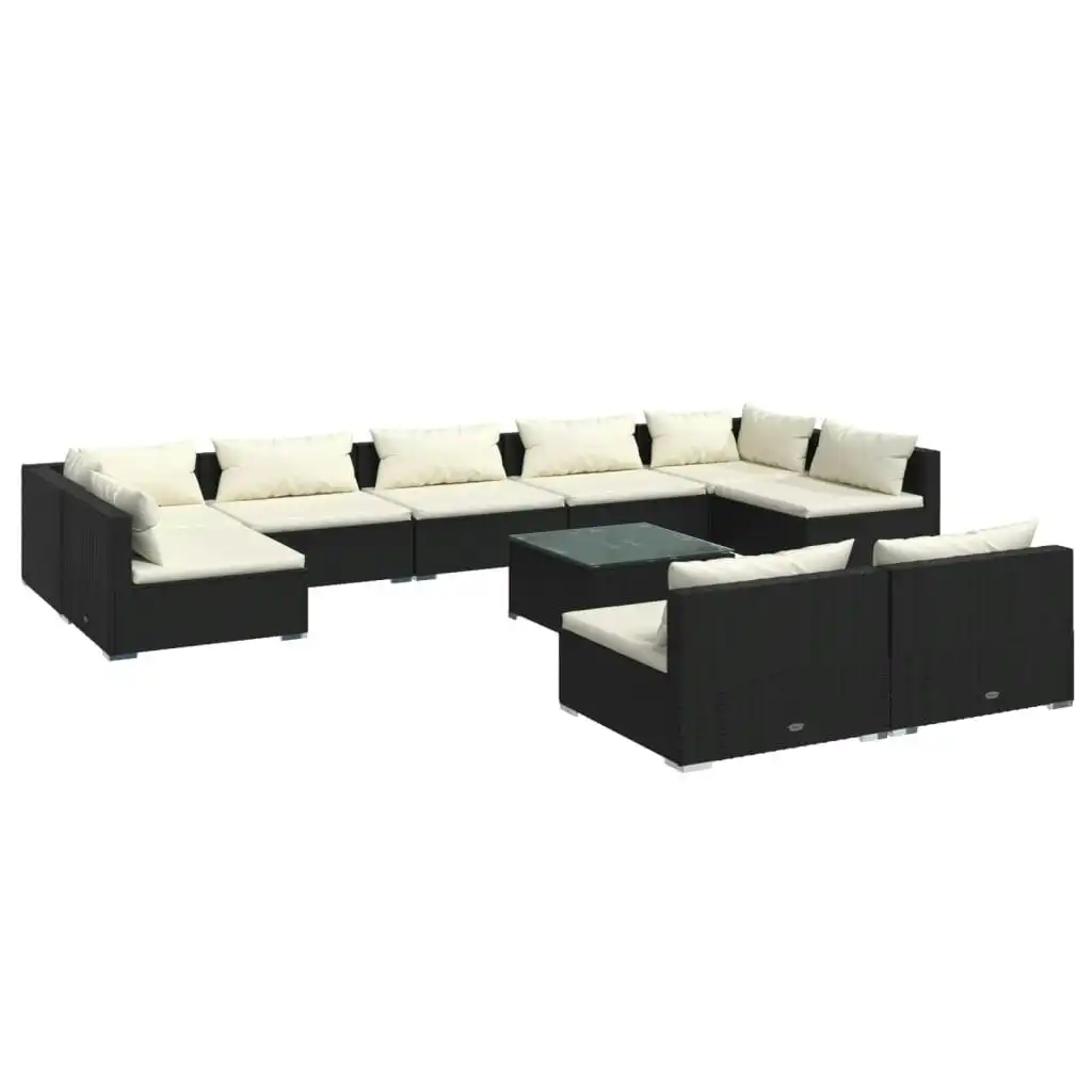 10 Piece Garden Lounge Set with Cushions Black Poly Rattan 3102031