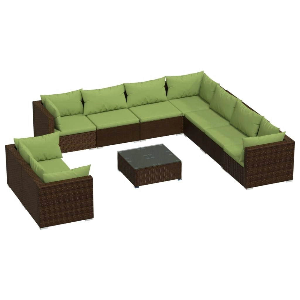 10 Piece Garden Lounge Set with Cushions Brown Poly Rattan 3102508