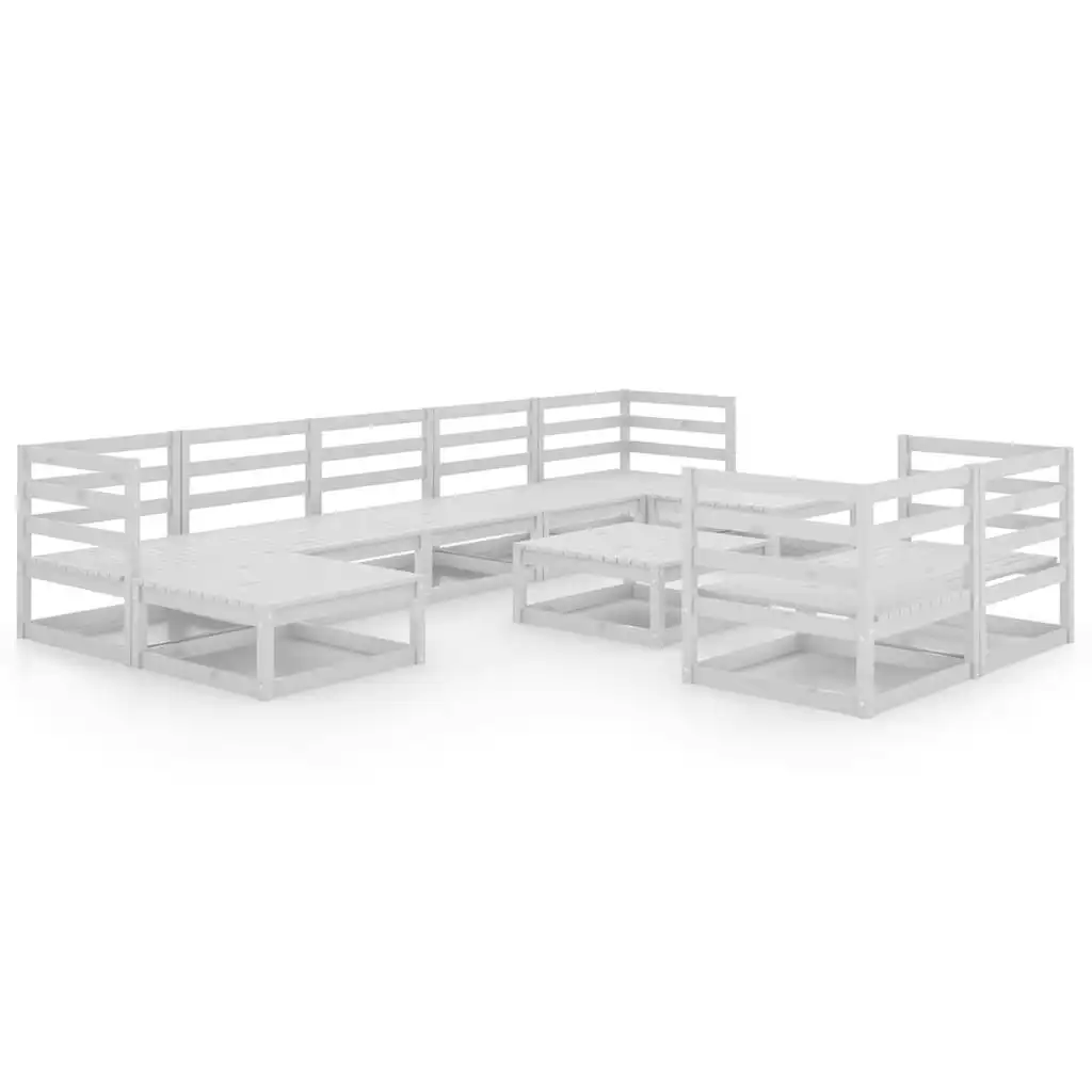 10 Piece Garden Lounge Set White Solid Pinewood 3078140