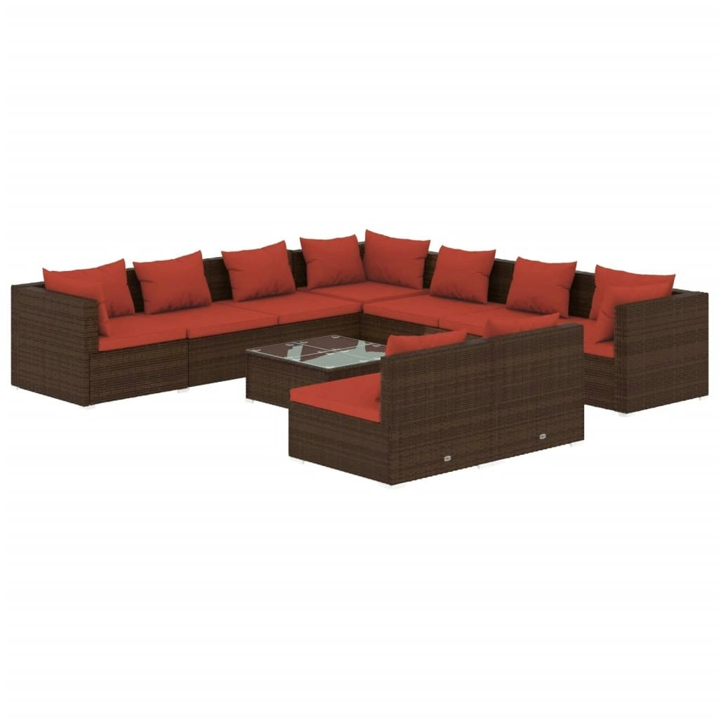 10 Piece Garden Lounge Set with Cushions Brown Poly Rattan 3102427