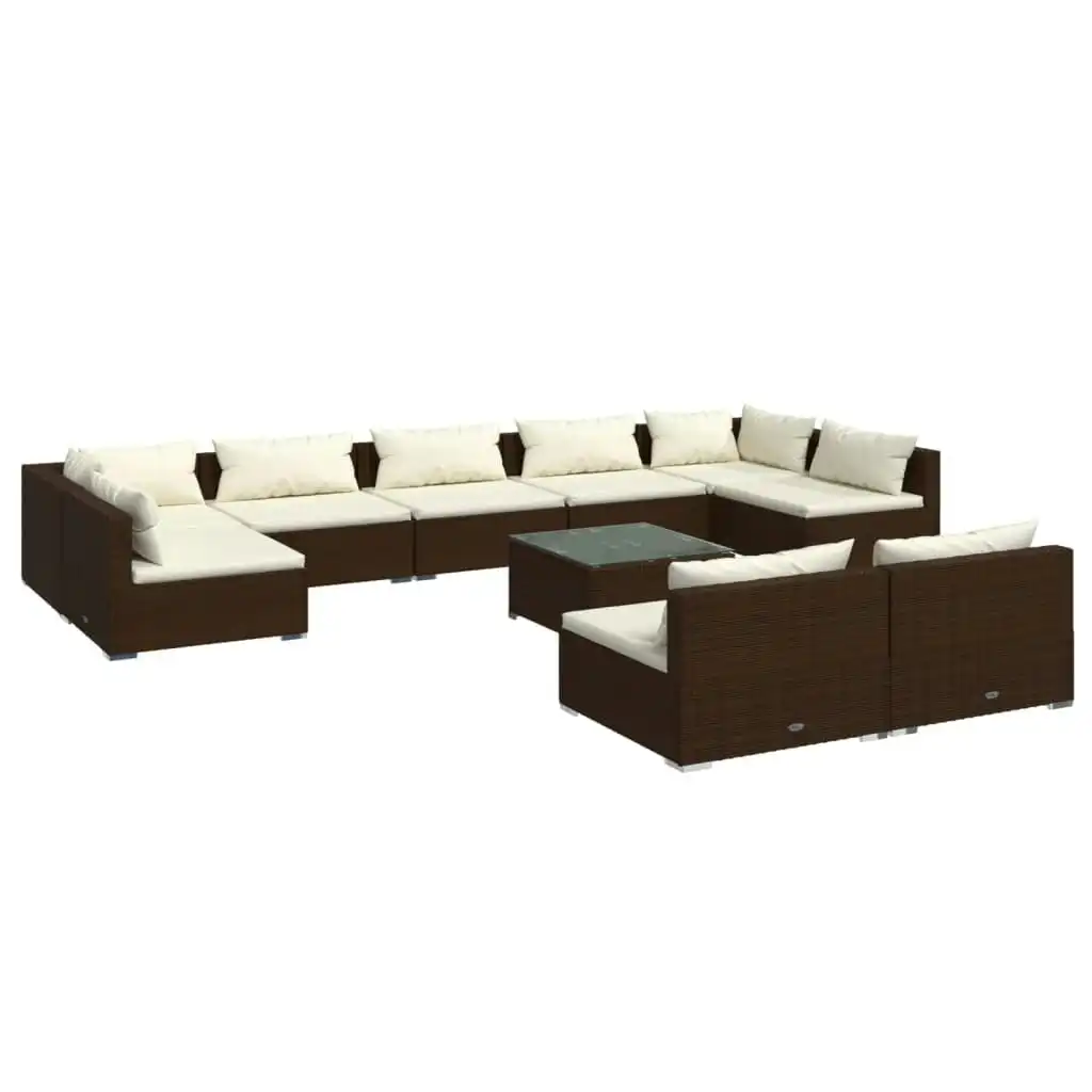 10 Piece Garden Lounge Set with Cushions Brown Poly Rattan 3102034