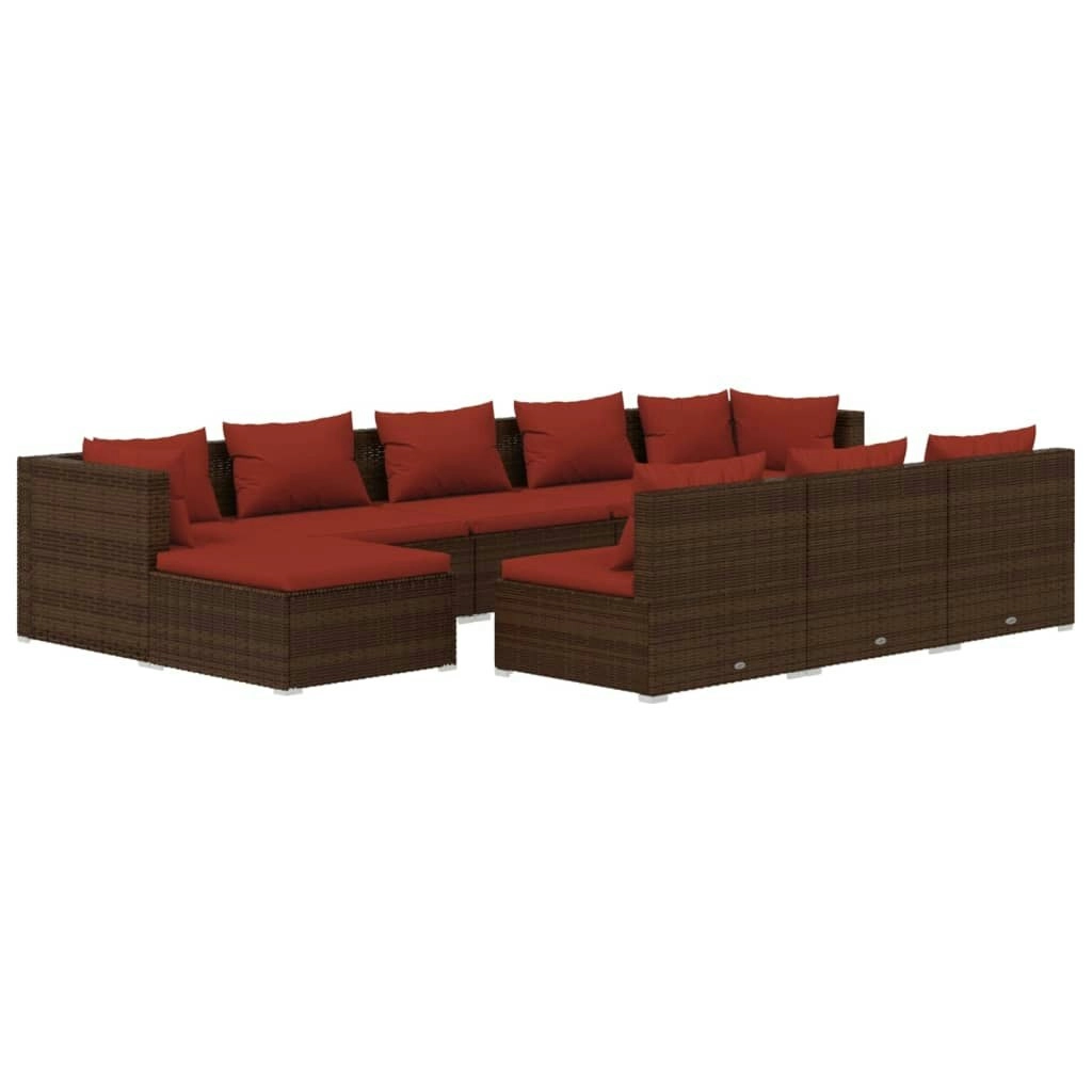 10 Piece Garden Lounge Set with Cushions Brown Poly Rattan 3102019