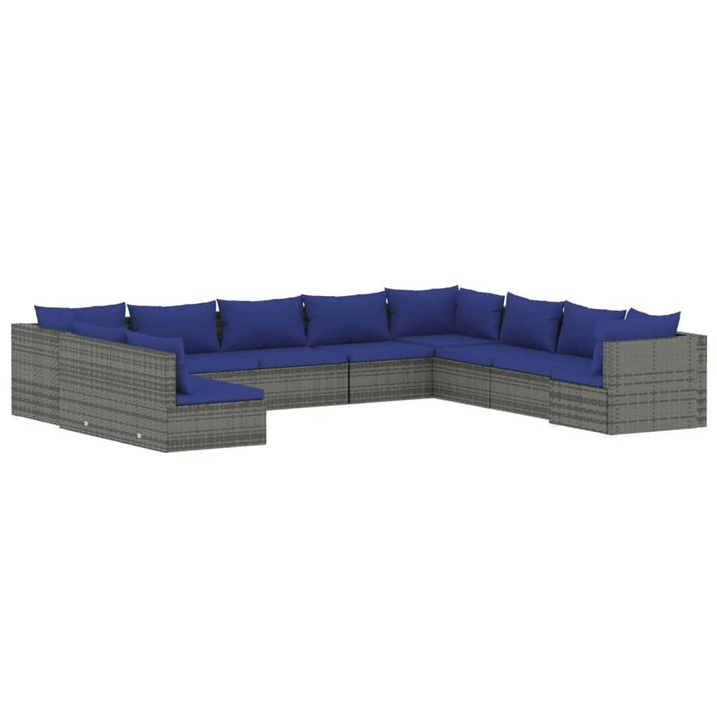 10 Piece Garden Lounge Set with Cushions Grey Poly Rattan 3102438